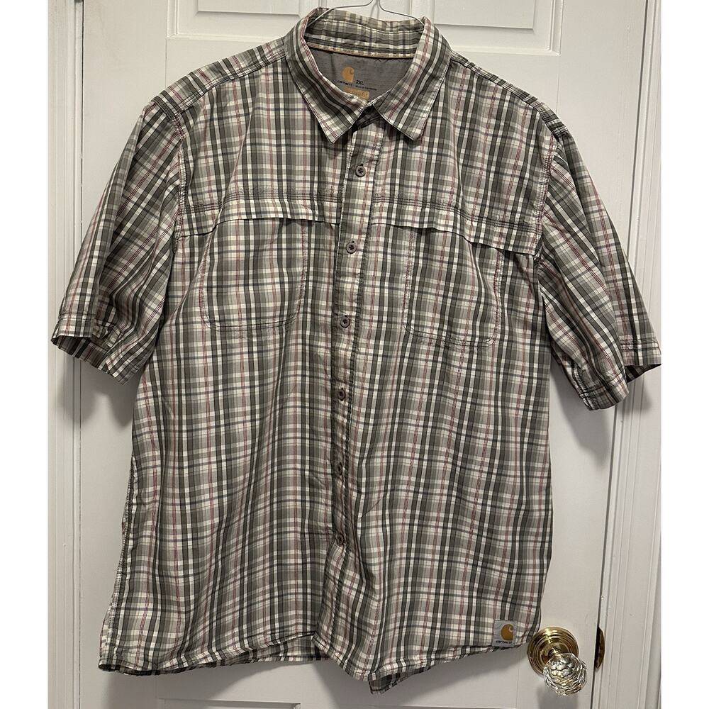 Carhartt Men’s Plaid Work Shirt Ripstop 2XL Relaxed Fit Short Sleeve